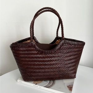 Woven leather tote